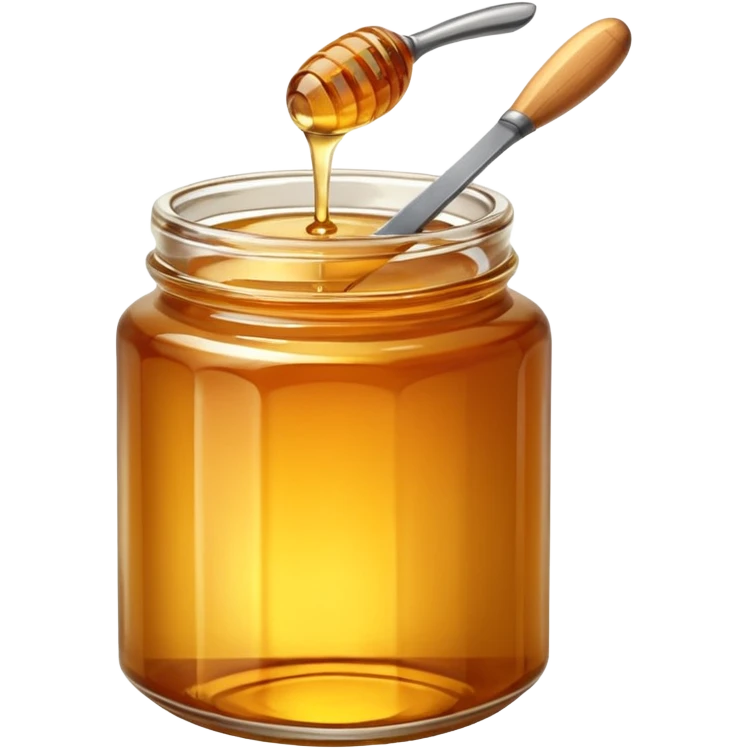glass jar of honey with a metal knife resting on top emoji