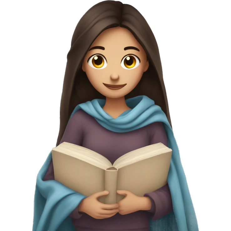 beautiful brunette girl hugging a book under a blanket emoji