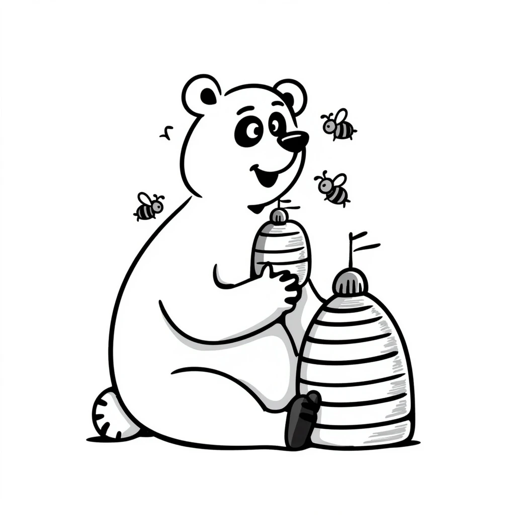 bear eating honeycomb with bees flying around emoji