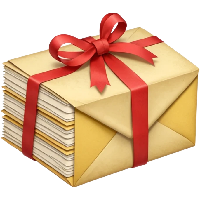 Stack of aged letters, tied with a red ribbon, envelopes, corespondence emoji