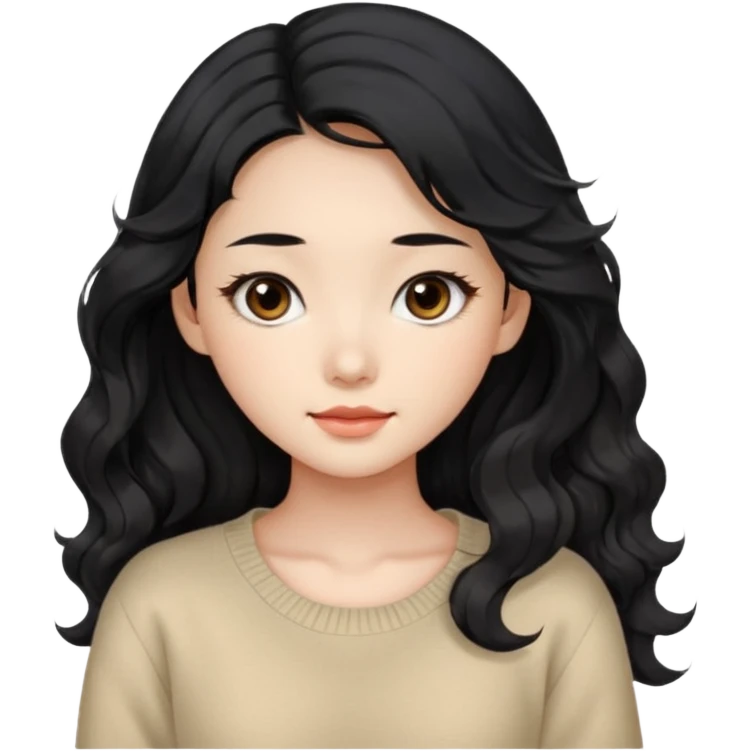 Beautiful girl,Black hair, wavy long hair,Black eyes,Chinese, beige sweater  emoji
