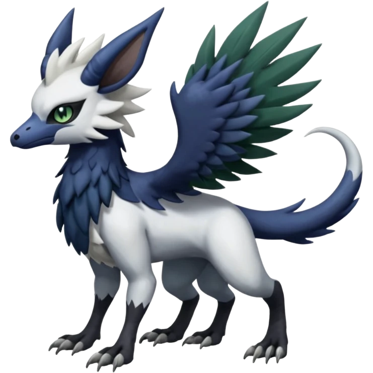 Shiny Black Grey White and Dark-Green Trico-Nargacuga-Silvally-Absol-fusion (full body) emoji