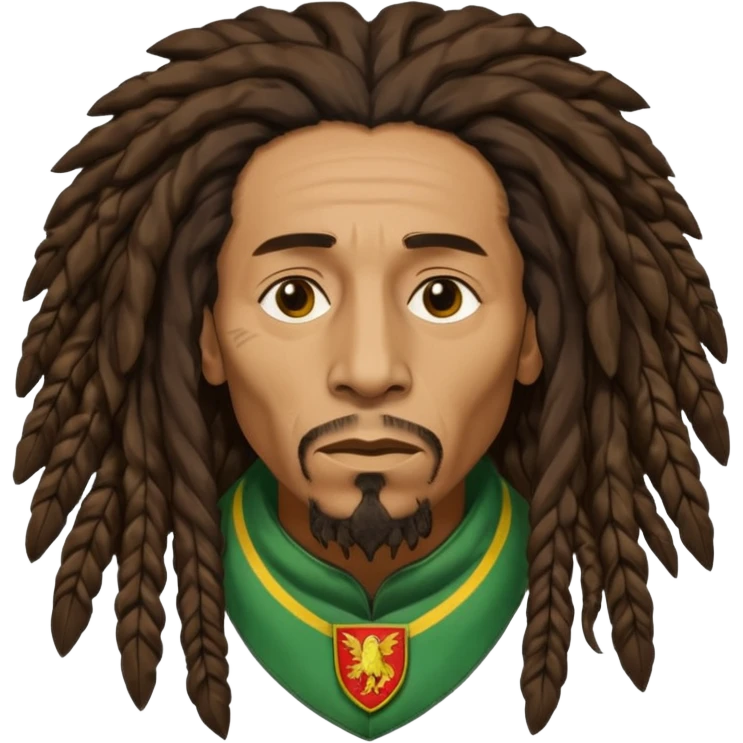 old melancholic  Bob Marley with gigantic dread locks in form heraldic crest   emoji