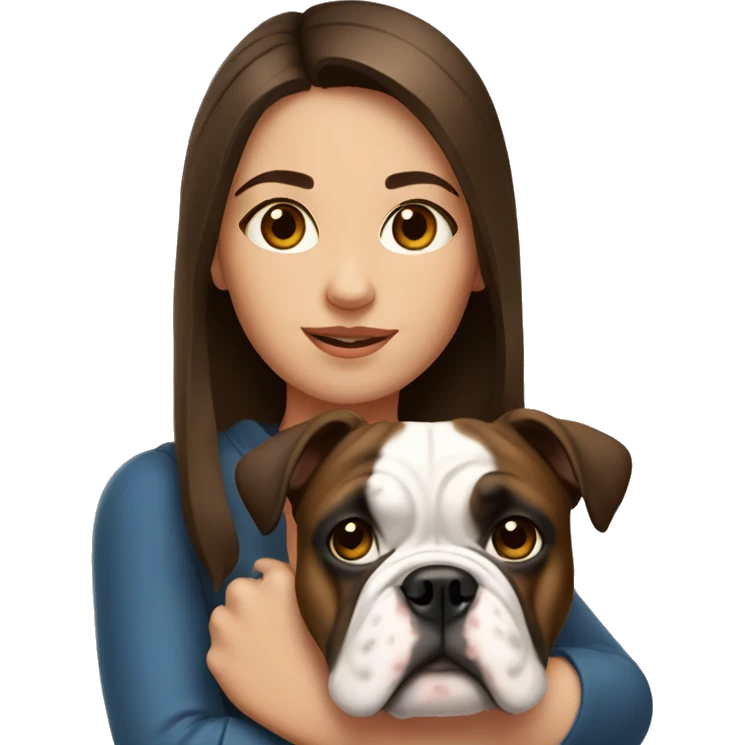 A brunette girl with an English bulldog emoji