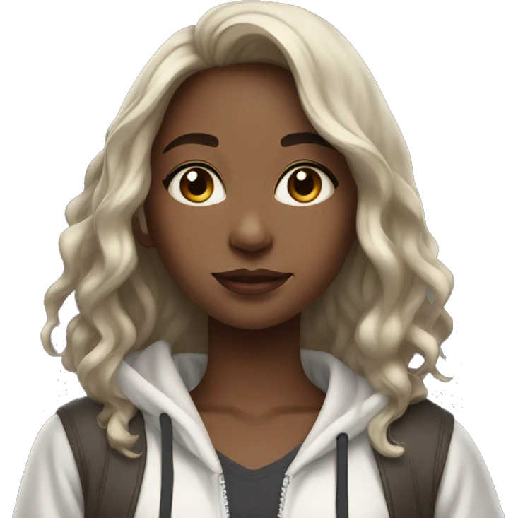 cute girl with dark longish wavy brown hair with slight blonde highlights with hoodie emoji