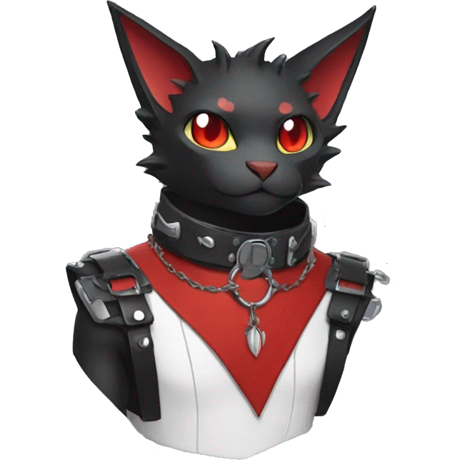 cool edgy black punk red ethereal fantasy nargacuga-bat-cat-Fakemon collar harness full body emoji