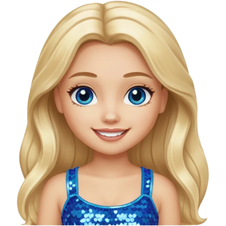 Cloe from Bratz with long light blonde hair, light skin, blue eyes, blue sequin crop top emoji