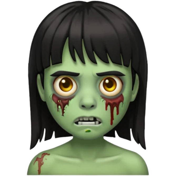 make a zoombie iphone emoji with medium black hair with bangs, piercing in both eyebrow and septum emoji