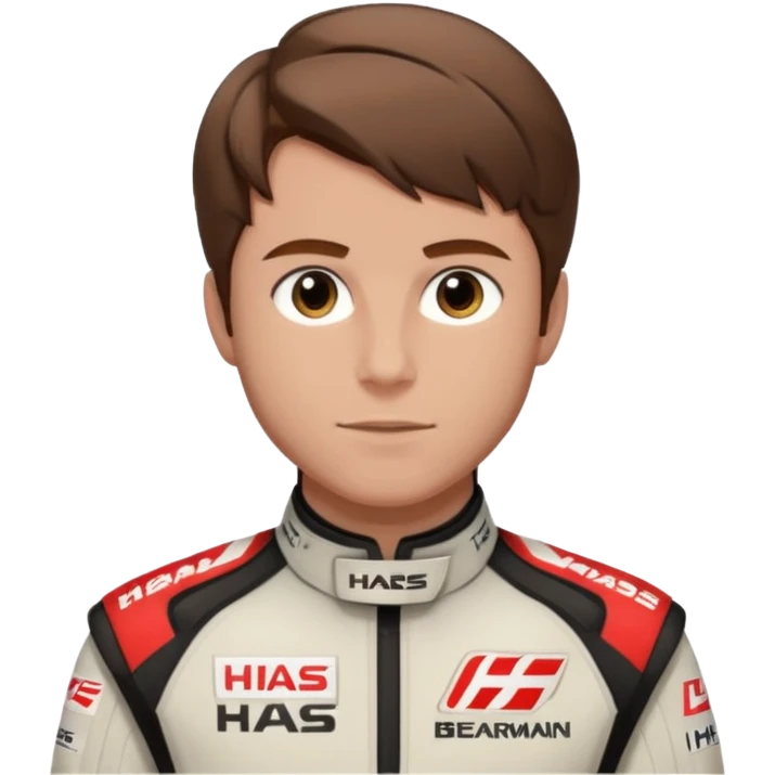 The Formula 1 Driver Oliver Bearman (brown to the front styled hair)in Haas F1 Suit emoji