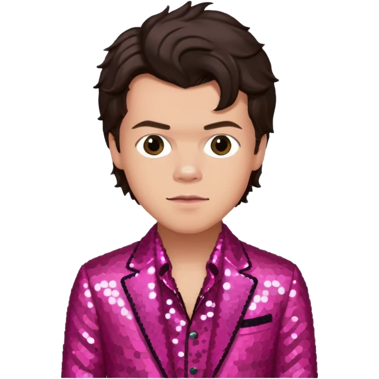 Harry Styles from One Direction with light skin, dark brown hair, dark pink sequin outfit emoji