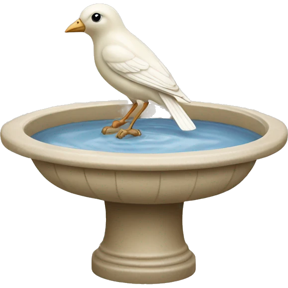 Vintage beige bird bath with a small white bird emoji