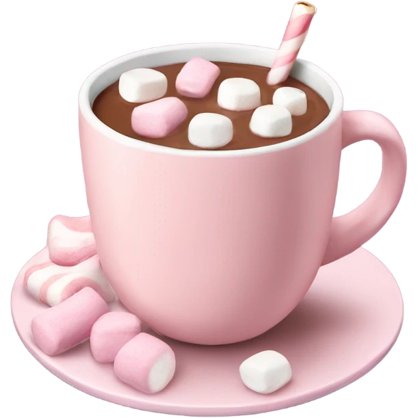 Light Pink mug of hot chocolate with marshmallows  emoji