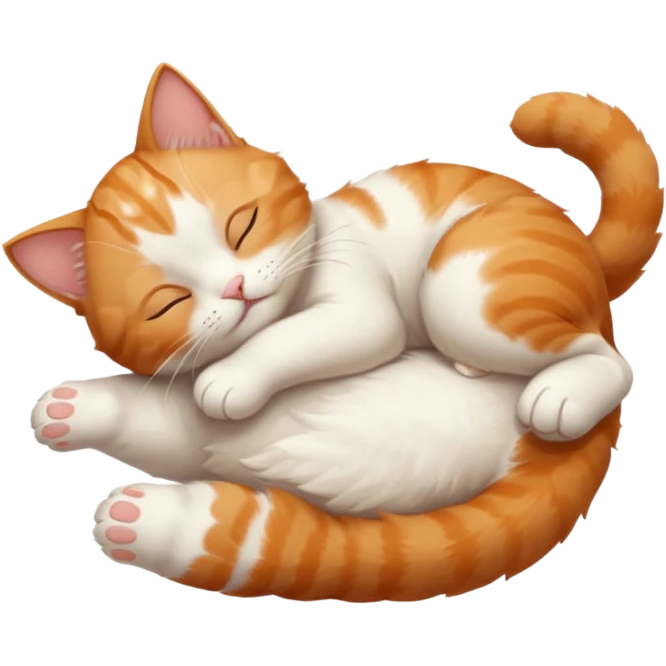 ginger and white small cat eyes closed lying down upside down with paws stretched out in different directions emoji