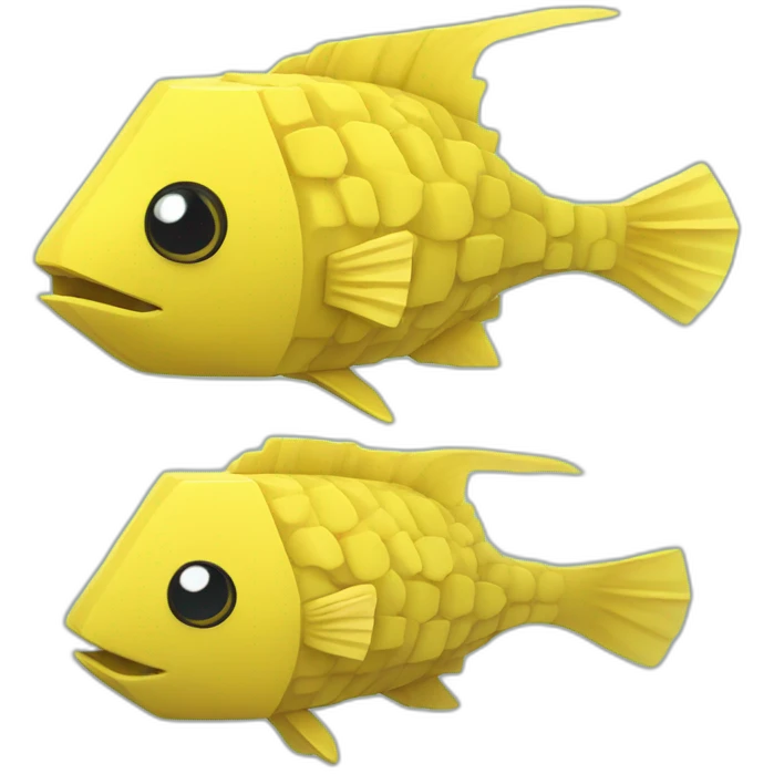 cube yellow fugu fish with two fins and tail in minecraft style full size emoji