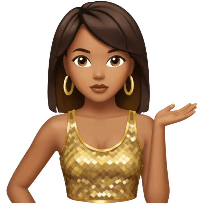 LeToya Luckett with long dark brown hair, gold sequin crop top  emoji