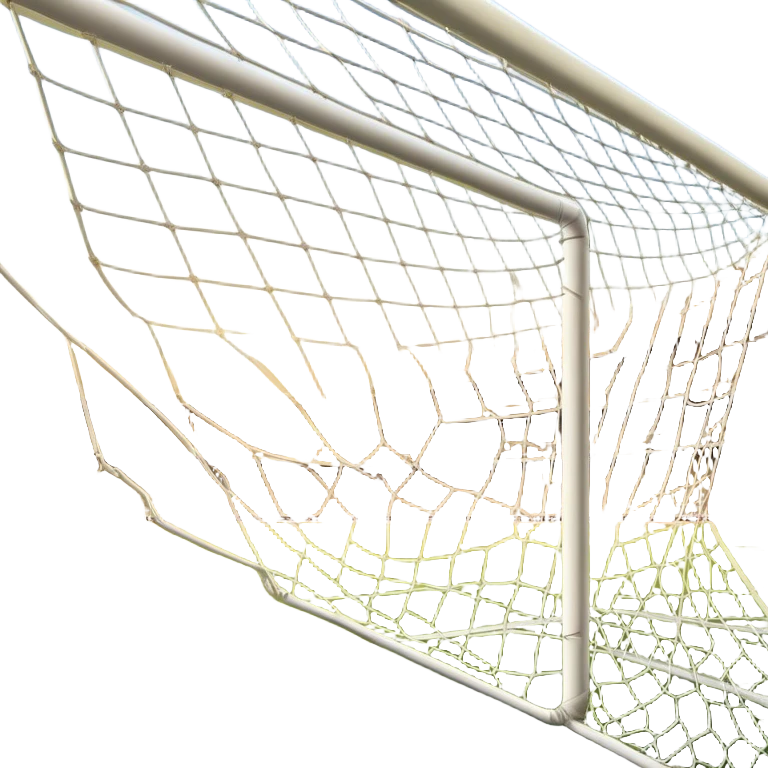 Cinematic Realistic image of a soccer goal net with intricately detailed mesh textures and subtle signs of wear, set against a dynamic, sunlit stadium backdrop that emphasizes its iconic presence in the game emoji