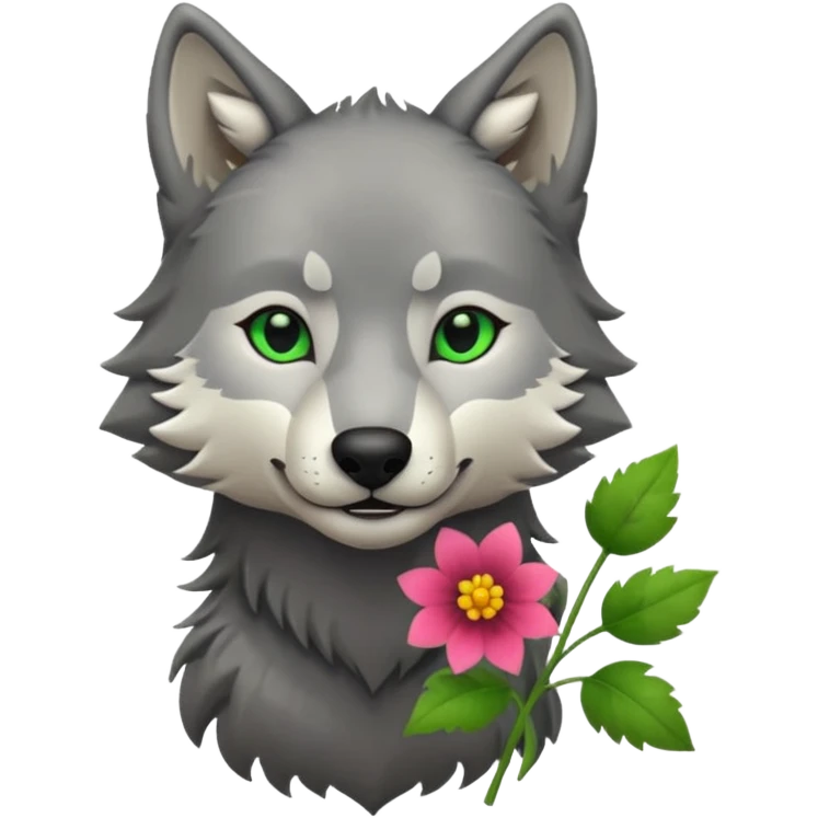 wolf holds flower emoji
