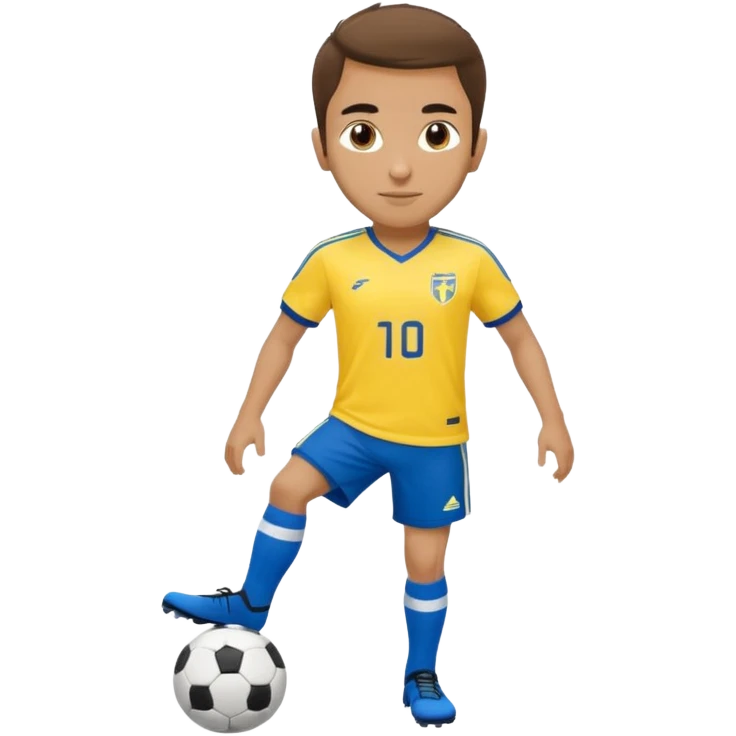 Persian soccer player in full soccer team kit with a yellow top, blue shorts and white socks, no soccer ball emoji