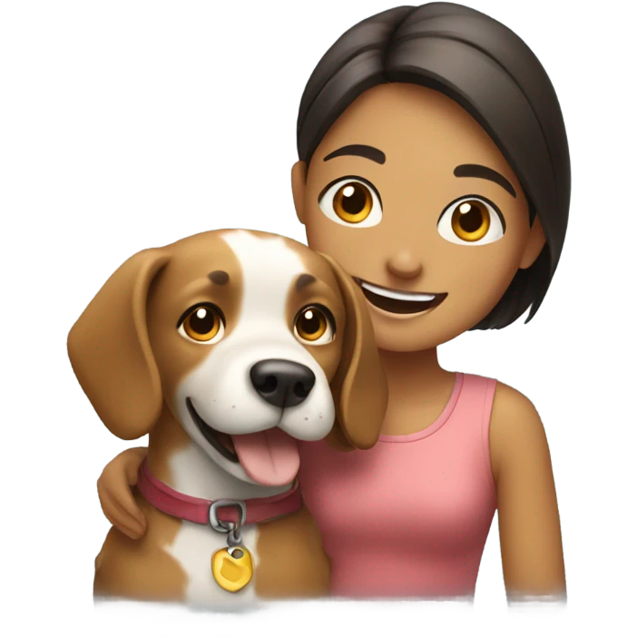 smiling girl with dog indoors emoji