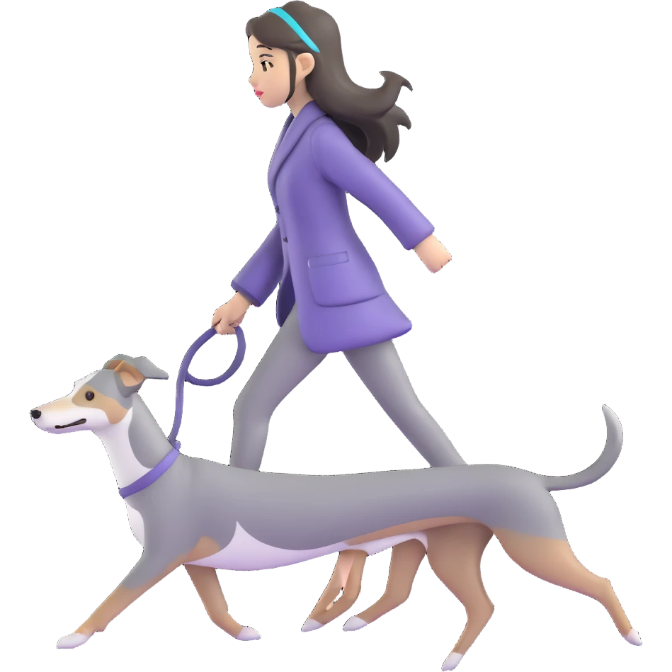 Japanese girl with flowing hair walking a solid grey greyhound with cherry blossoms in the background emoji