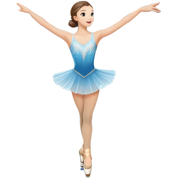 An icon featuring a graceful figure skater performing a spin on the ice. The background includes a grand ice rink palace with shining spotlights and cheering spectators in the stands. Transparent background highlights the elegance and artistry of figure skating emoji