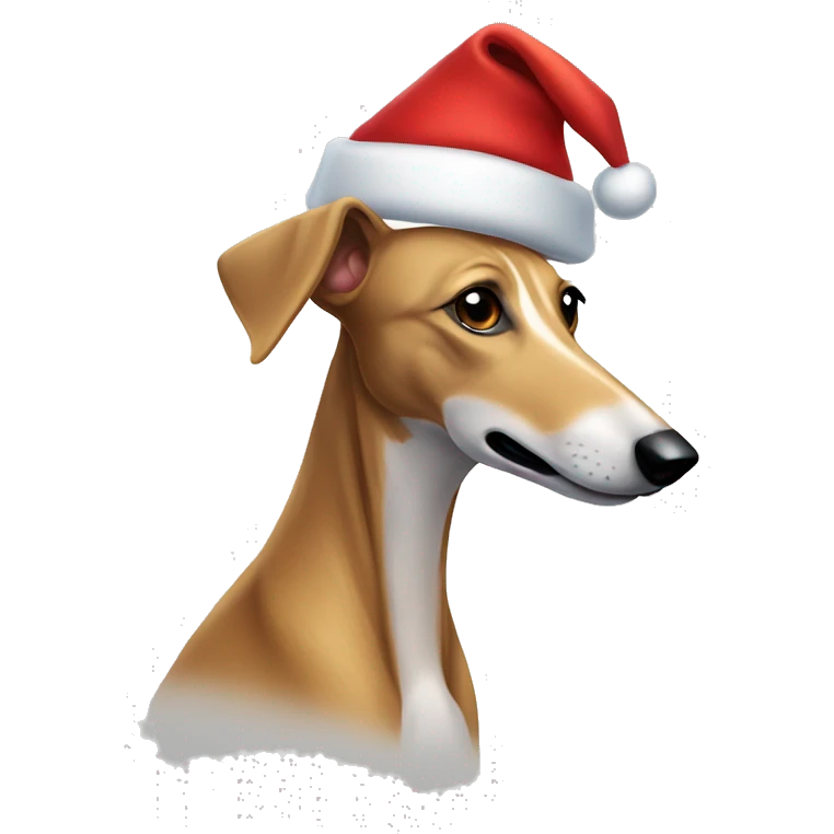 Light brown Greyhound wearing Santa hat emoji