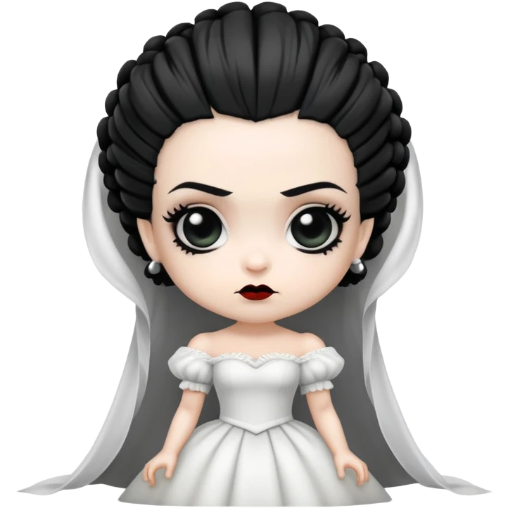 cute chibi Bride of Frankenstein with big eyes and black and white hair emoji