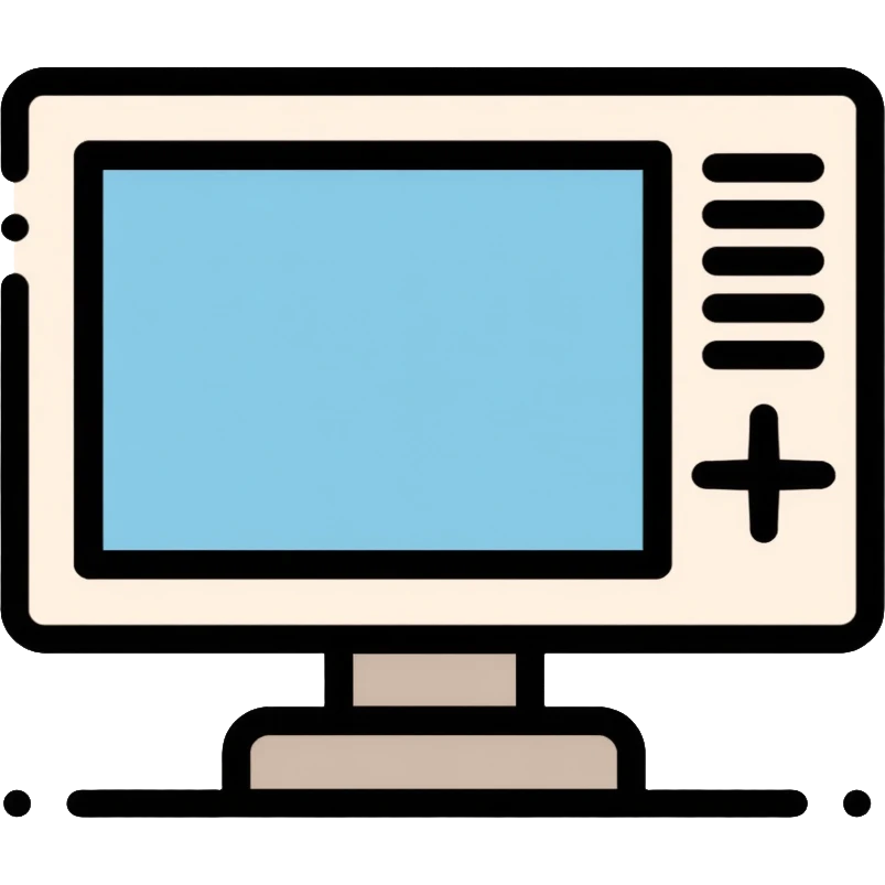 Minimalist CRT monitor with a simple 4-pointed star in the corner, very few details, clean lines emoji