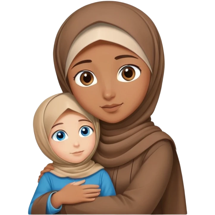Turkish beautiful finish Konya girl blue eyes with brown beige hijab islamic dress and hugs with big boy brother  emoji