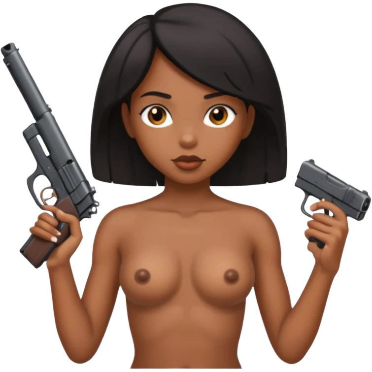 A naked black female with a gun emoji