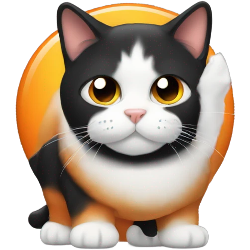 Black fat kitty with white and orange emoji