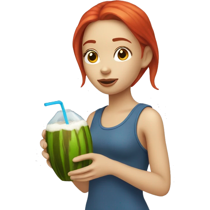 White skinned Girl with red hair drinking coconut water emoji