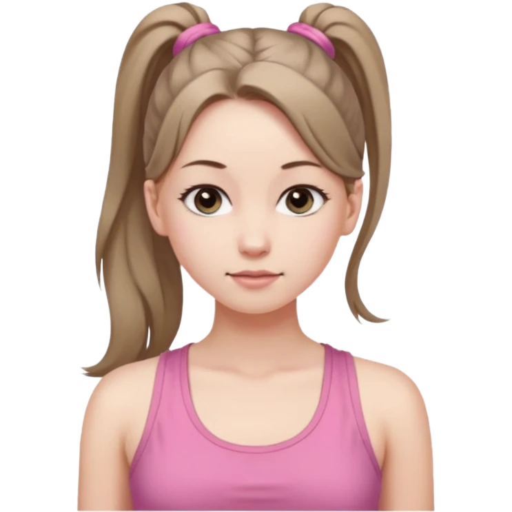 Девушка, бледная кожа, глаза серого цвета, светло русые, длинные волосы, собранные в хвост, розовая майка без рукавов, сиськи  emoji