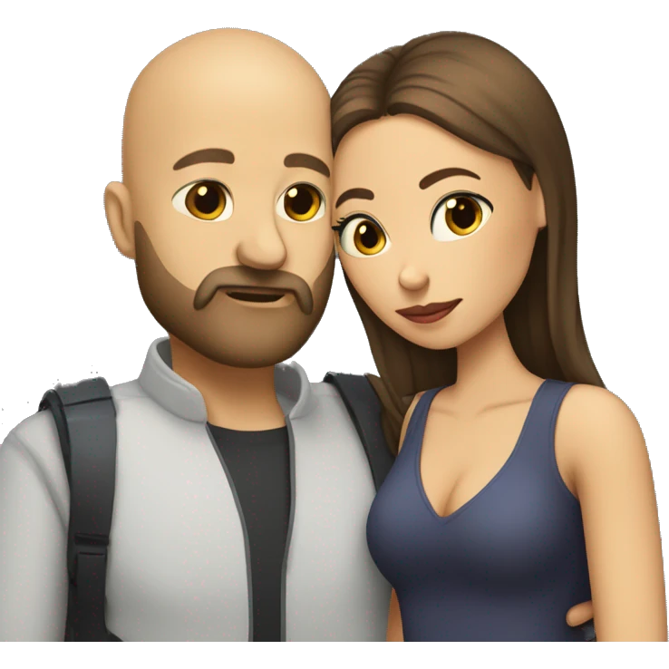 A bald man with a dark blonde full beard kissing a brunette woman with her eyes closed emoji