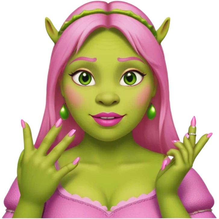 Shrek with pink skin and pink long nails and pink lipstick emoji