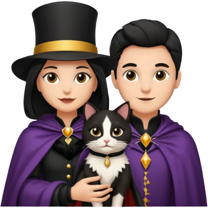 magician couple and their pet cat emoji