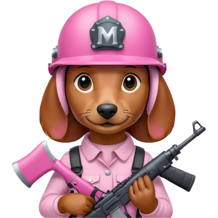 Dachshund dog (Girly one) holding pink m16 and helmet  emoji