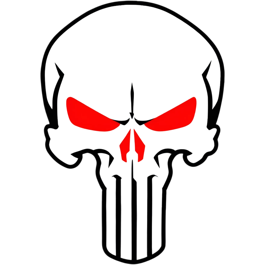 Punisher skull with bright glowing red eyes, menacing emoji