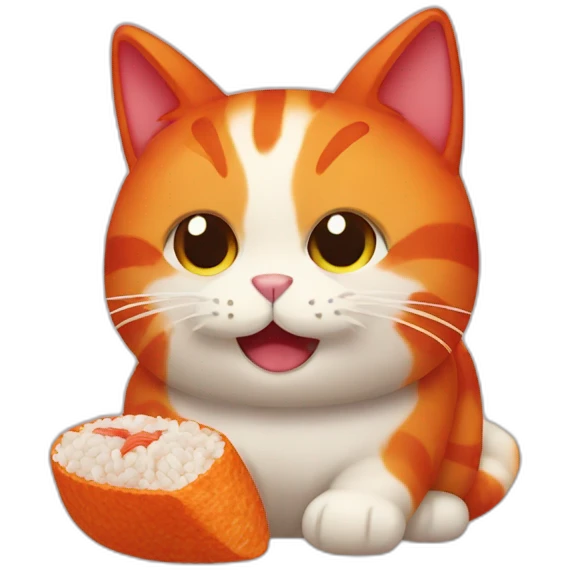 red cat eat onigiri emoji