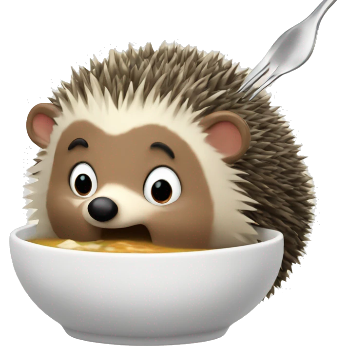 Hedgehog eating soup with a fork  emoji