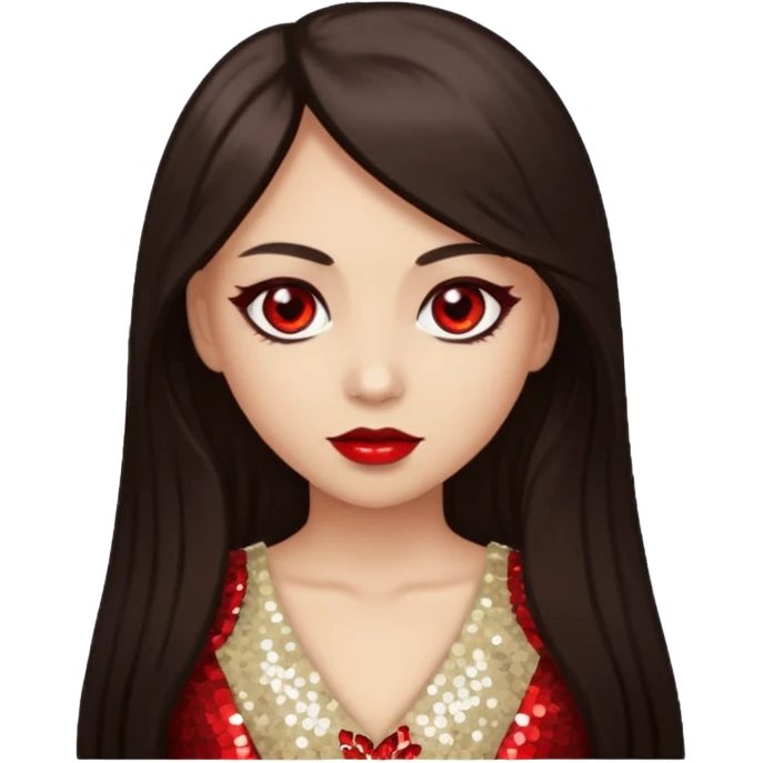 Bloody Mary with light skin, long dark brown hair, red eye, ivory sequin outfit emoji