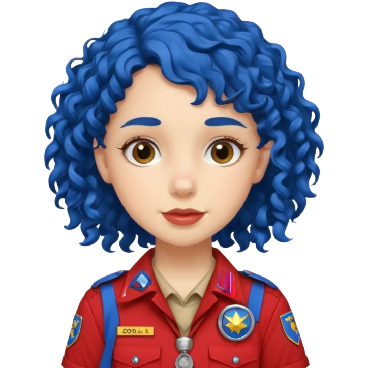 scout girl with red scout uniform, blue curly haired emoji