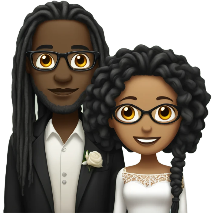 black couple with locs, light skin man with long black locs, dark skin woman with glasses and BLACK locs wedding emoji