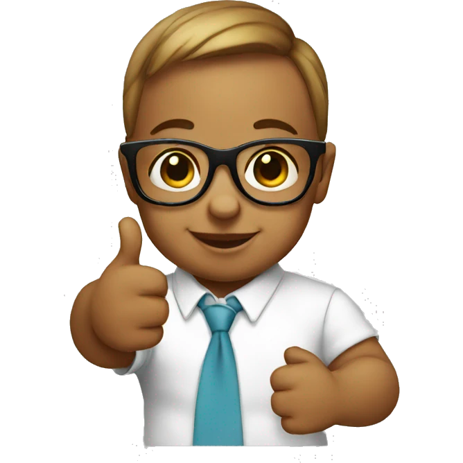 a baby with glasses giving a thumbs up emoji