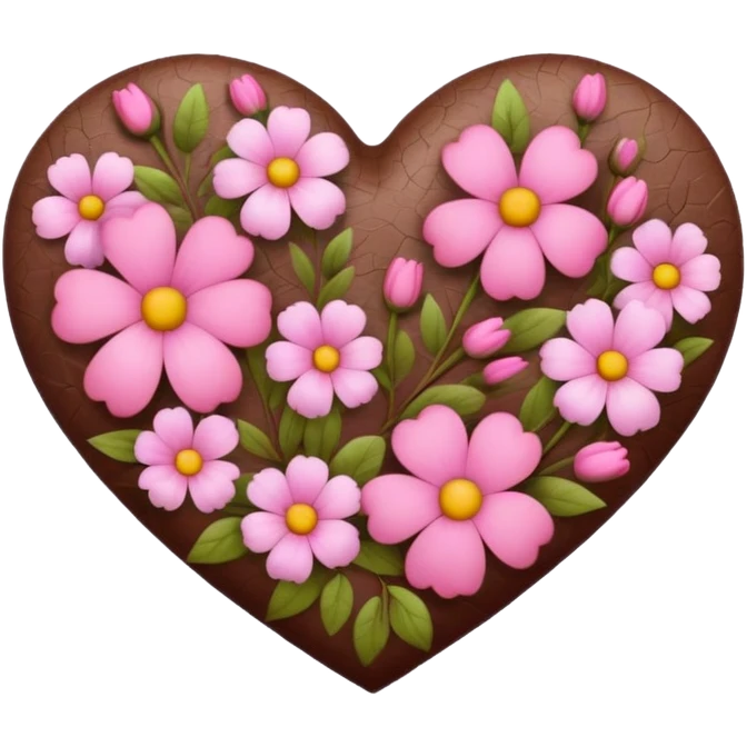 brown heart with pink flowers emoji