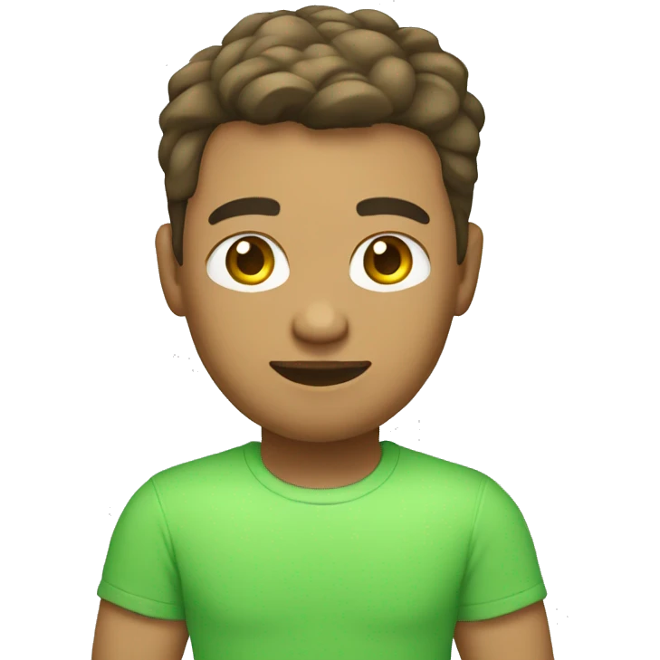 web developer in light skin with light green t-shirt sitting on mac emoji
