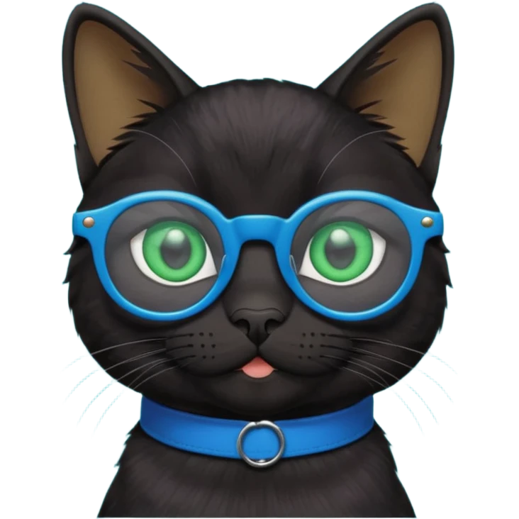 smart black cat in blue glasses emoji