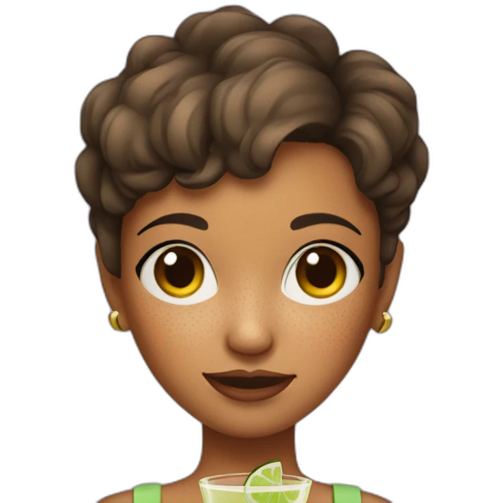 a girl with short hair and freckles who drinks a Margarita emoji