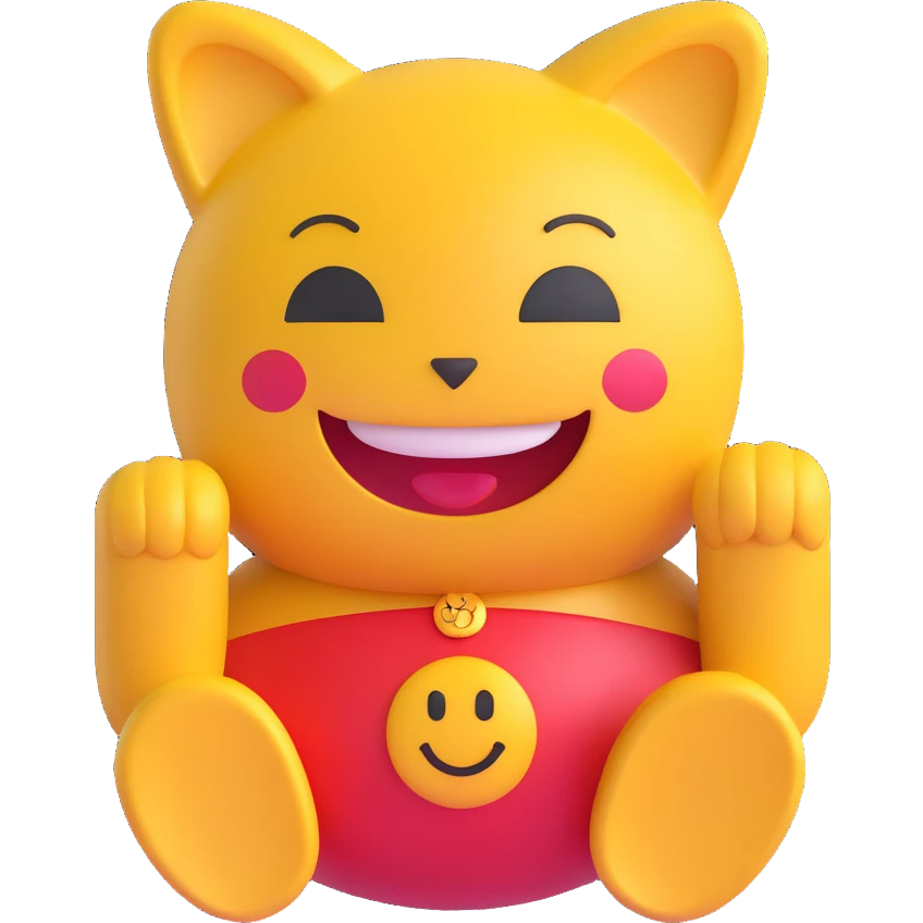 3D smiley emoji, round shape, maneki-neko (Japanese lucky cat) motif, lucky face emoji