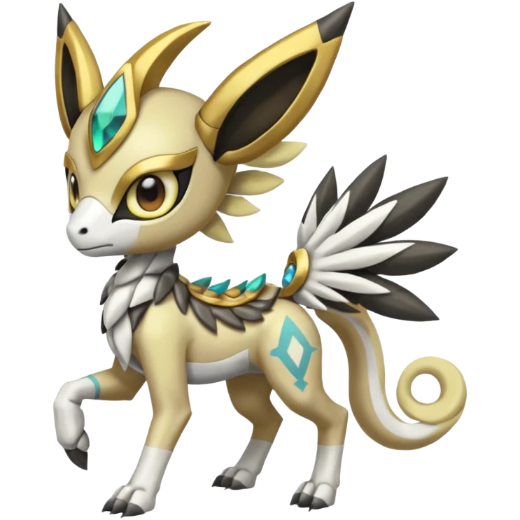 Cute Baby Colorful Shiny Tribal Skeletal masked armored Meloetta-Silvally-Solgaleo-Raikou-Pokémon-Digimon-Fakémon-fusion-hybrid-creature, full body emoji